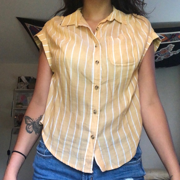 4 for $20 Yellow and White Button Up Shirt - Picture 2 of 3